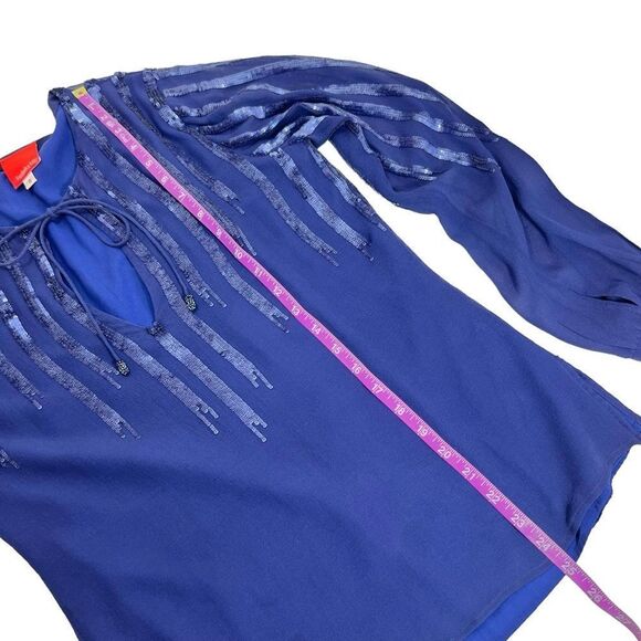 Frederika May Royal Blue Sequined Silk Long Sleeve Blouse - Picture 10 of 11